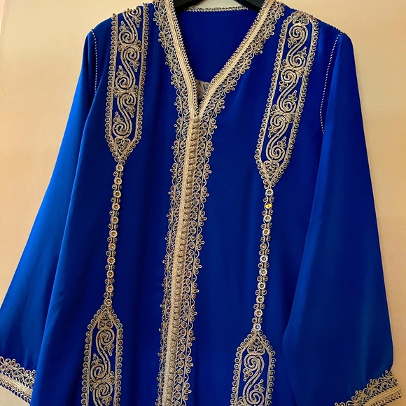 Dresses & Skirts - Moroccan authentic hand made Caftan in a chic classy blue- comes with gold belt